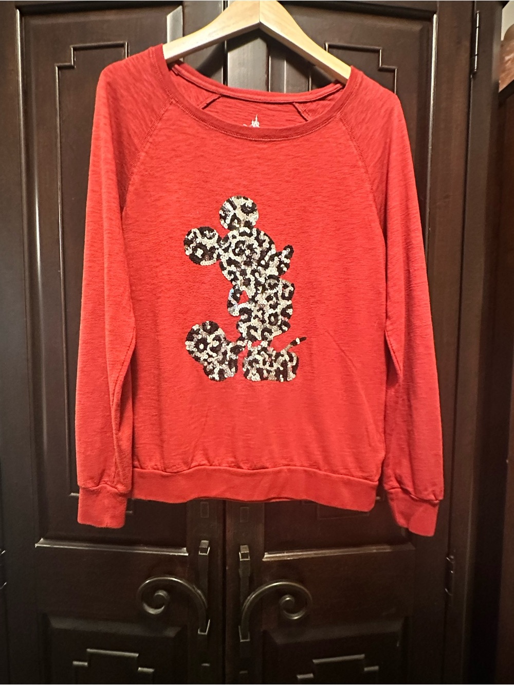 Disney Red Crewneck Sweatshirt with sequin Mickey Graphic